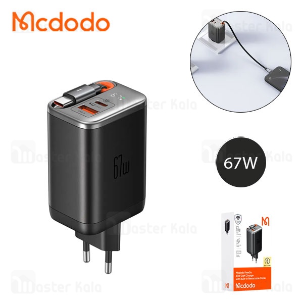 شارژر دیواری 2 پورت مک دودو Mcdodo CH-410 FreeGo GaN توان 67 وات همراه با کابل متصل شارژر دیواری 2 پورت مک دودو Mcdodo CH-410 FreeGo GaN توان 67 وات همراه با کابل متصل