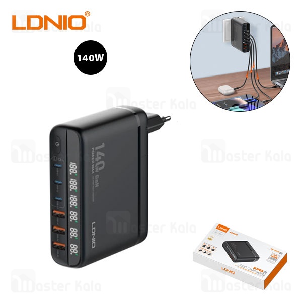 شارژر دیواری 6 پورت الدینیو Ldnio A6140C GaN توان 140 وات شارژر دیواری 6 پورت الدینیو Ldnio A6140C GaN توان 140 وات