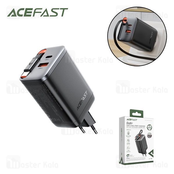 شارژر دیواری ایس فست ACEFAST A111 PD67W Fast Charger توان 67 وات همراه با کابل جمع شونده شارژر دیواری ایس فست ACEFAST A111 PD67W Fast Charger توان 67 وات همراه با کابل جمع شونده
