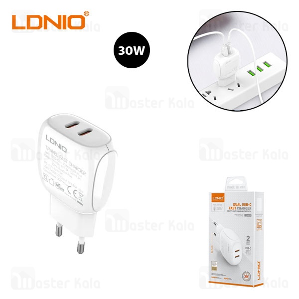 شارژر دیواری الدینیو LDNIO Q233 توان 30 وات همراه با کابل شارژر دیواری الدینیو LDNIO Q233 توان 30 وات همراه با کابل